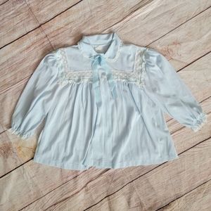 Vintage Miss Siren Bed Jacket Top Blue White Lace Medium